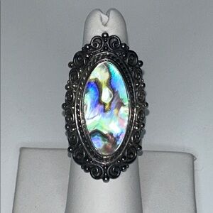 NWOT Sterling Silver Abalone Statement Ring By Designer Samuel B. Boho Casual